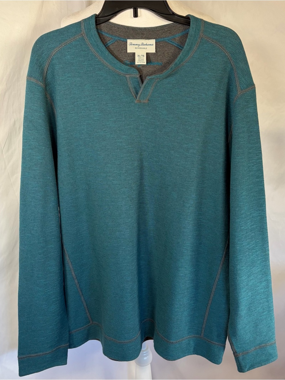 Tommy Bahama Men's Flipshore Abaco Reversible Sweatshirt Teal/Gray Size XL